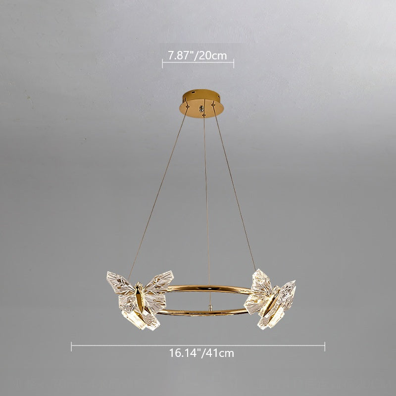 Modern Luxury Acrylic Aluminum Butterfly Ring Round LED Chandelier For Living Room