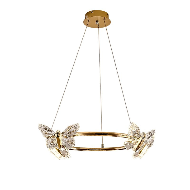 Modern Luxury Acrylic Aluminum Butterfly Ring Round LED Chandelier For Living Room