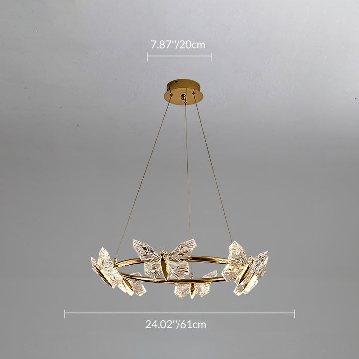 Modern Luxury Acrylic Aluminum Butterfly Ring Round LED Chandelier For Living Room