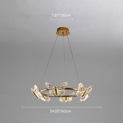 Modern Luxury Acrylic Aluminum Butterfly Ring Round LED Chandelier For Living Room
