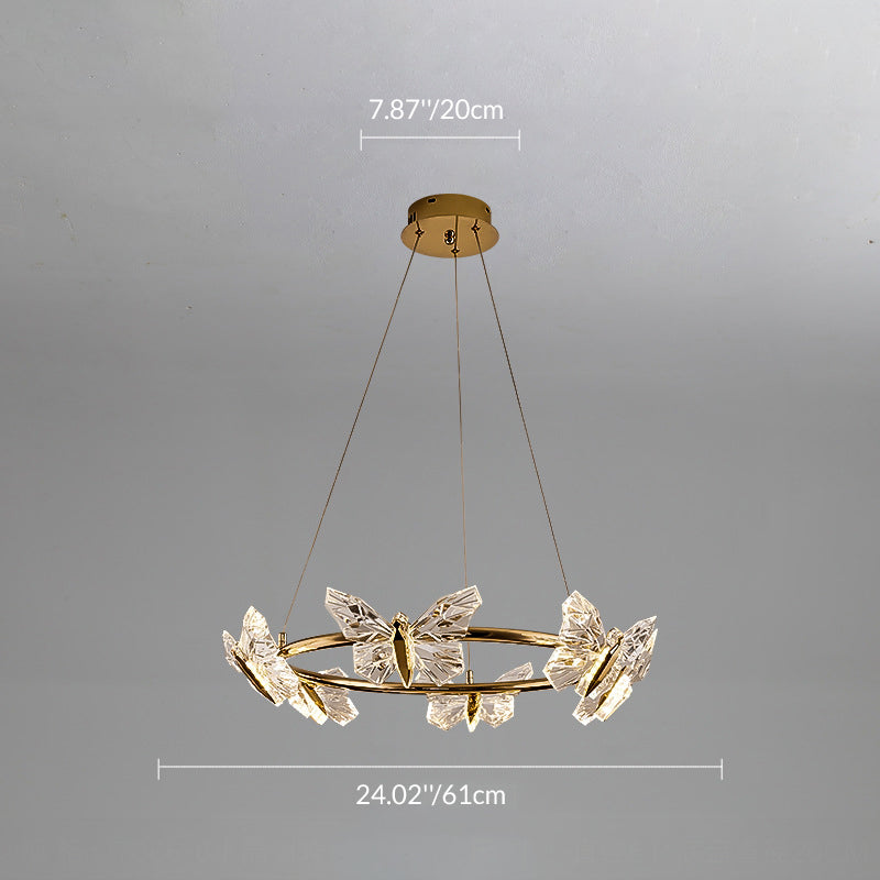 Modern Luxury Acrylic Aluminum Butterfly Ring Round LED Chandelier For Living Room