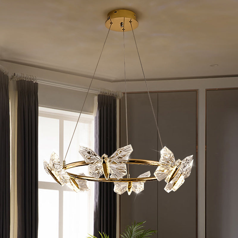 Modern Luxury Acrylic Aluminum Butterfly Ring Round LED Chandelier For Living Room