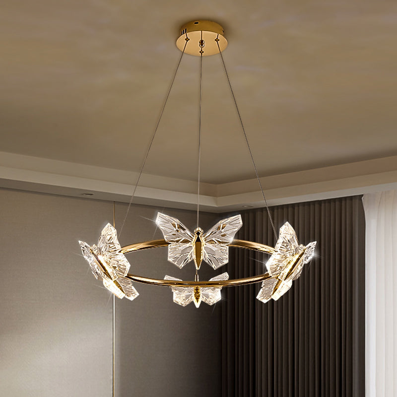 Modern Luxury Acrylic Aluminum Butterfly Ring Round LED Chandelier For Living Room