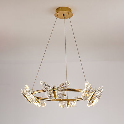 Modern Luxury Acrylic Aluminum Butterfly Ring Round LED Chandelier For Living Room
