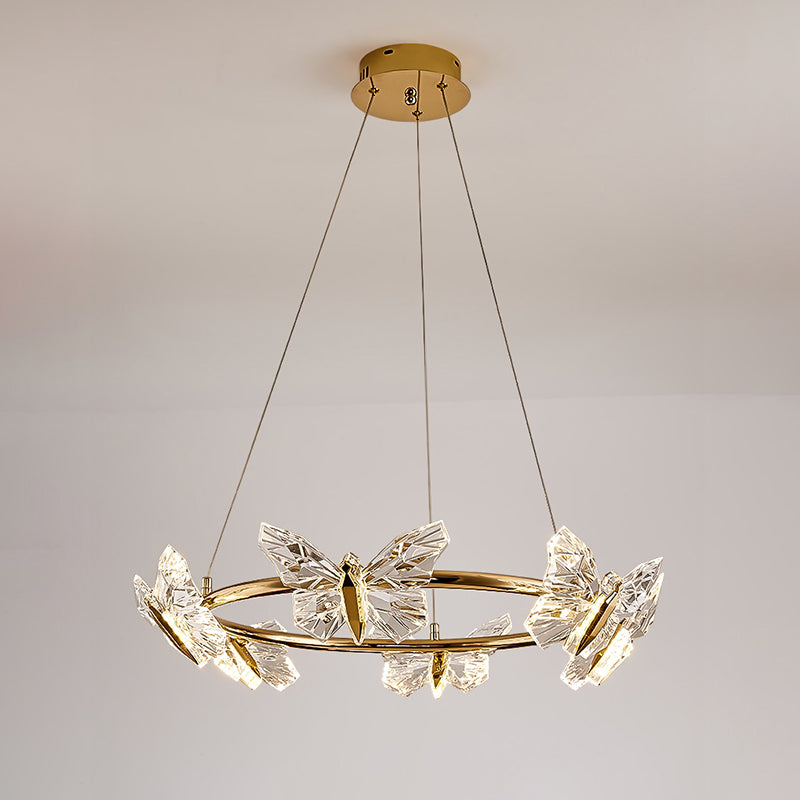 Modern Luxury Acrylic Aluminum Butterfly Ring Round LED Chandelier For Living Room