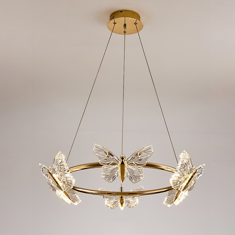 Modern Luxury Acrylic Aluminum Butterfly Ring Round LED Chandelier For Living Room