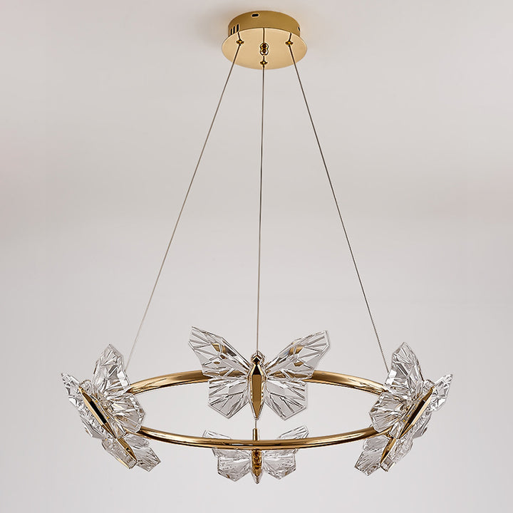 Modern Luxury Acrylic Aluminum Butterfly Ring Round LED Chandelier For Living Room