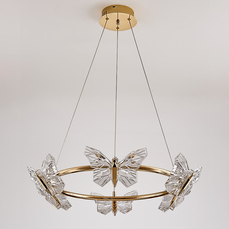 Modern Luxury Acrylic Aluminum Butterfly Ring Round LED Chandelier For Living Room