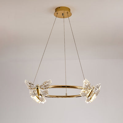 Modern Luxury Acrylic Aluminum Butterfly Ring Round LED Chandelier For Living Room