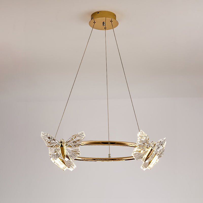 Modern Luxury Acrylic Aluminum Butterfly Ring Round LED Chandelier For Living Room