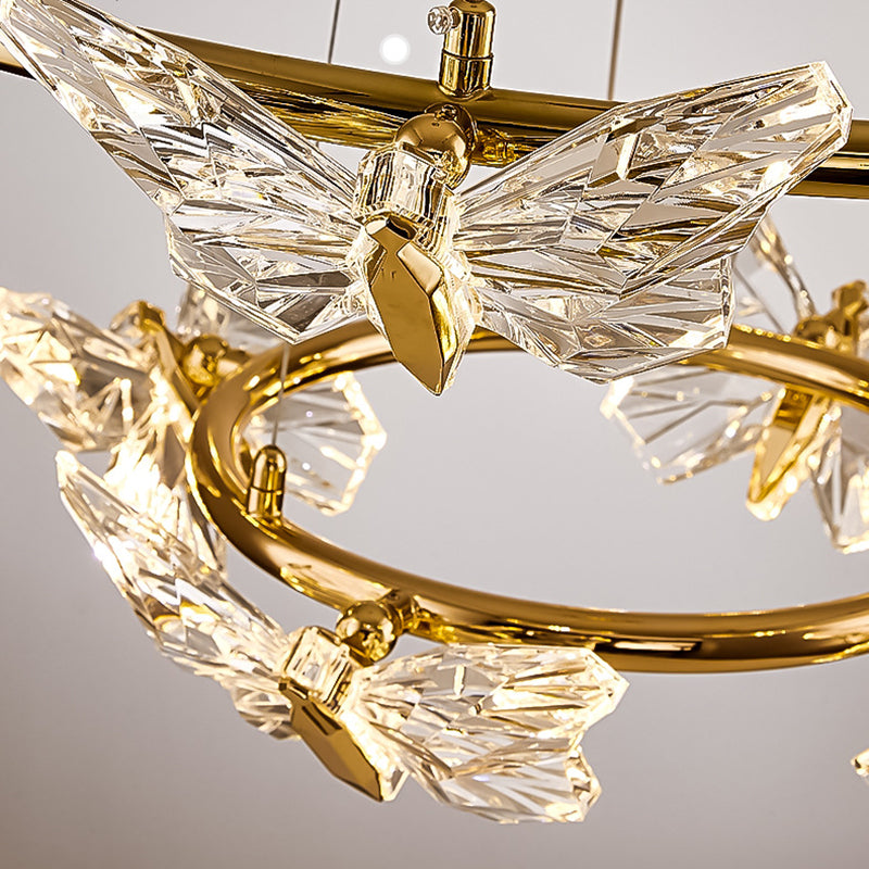 Modern Luxury Acrylic Aluminum Butterfly Ring Round LED Chandelier For Living Room