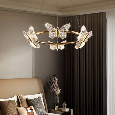 Modern Luxury Acrylic Aluminum Butterfly Ring Round LED Chandelier For Living Room