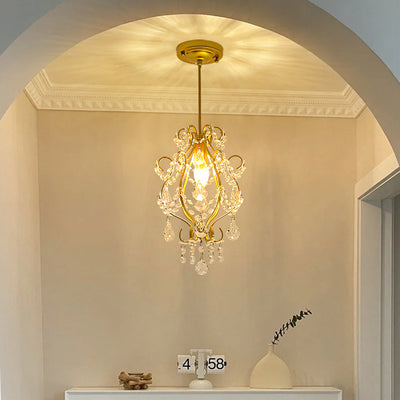 Traditionelle französische Kristalleisen Gebogene Runde 1-Licht Pendelleuchte Für Wohnzimmer 