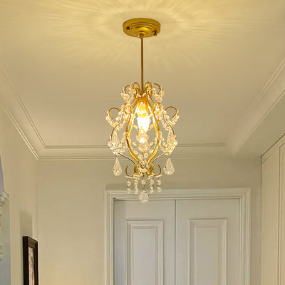 Traditionelle französische Kristalleisen Gebogene Runde 1-Licht Pendelleuchte Für Wohnzimmer 
