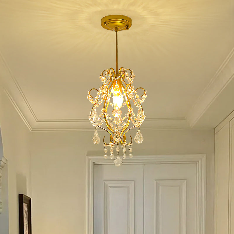 Traditionelle französische Kristalleisen Gebogene Runde 1-Licht Pendelleuchte Für Wohnzimmer 