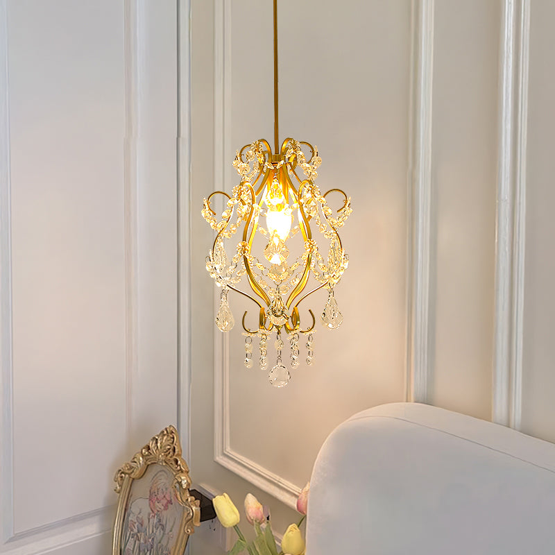 Traditionelle französische Kristalleisen Gebogene Runde 1-Licht Pendelleuchte Für Wohnzimmer 