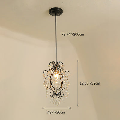 Traditionelle französische Kristalleisen Gebogene Runde 1-Licht Pendelleuchte Für Wohnzimmer 