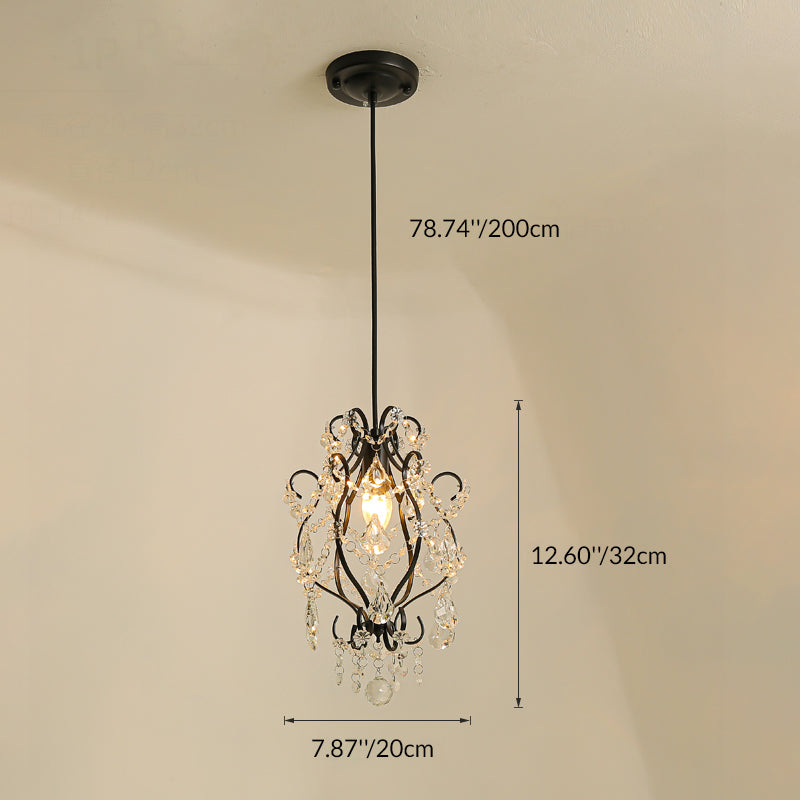 Traditionelle französische Kristalleisen Gebogene Runde 1-Licht Pendelleuchte Für Wohnzimmer 