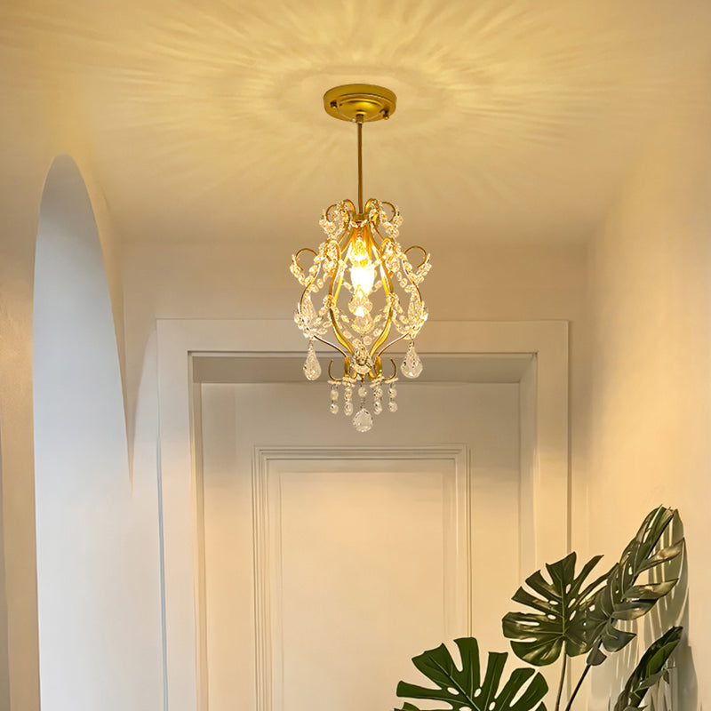 Traditionelle französische Kristalleisen Gebogene Runde 1-Licht Pendelleuchte Für Wohnzimmer 