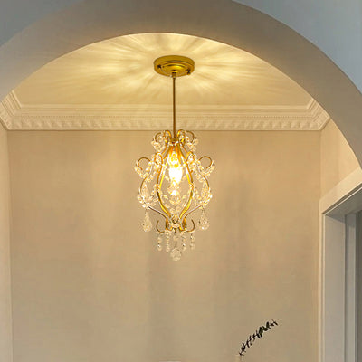 Traditionelle französische Kristalleisen Gebogene Runde 1-Licht Pendelleuchte Für Wohnzimmer 