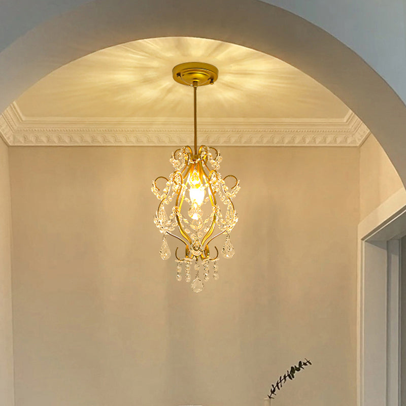 Traditionelle französische Kristalleisen Gebogene Runde 1-Licht Pendelleuchte Für Wohnzimmer 