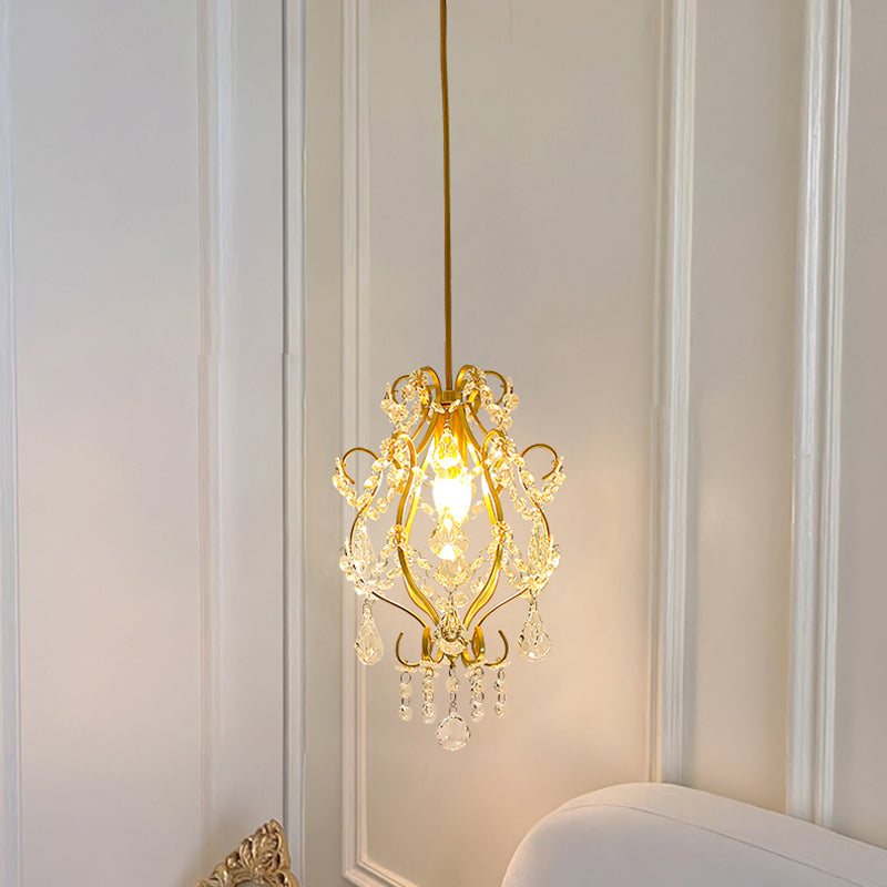 Traditionelle französische Kristalleisen Gebogene Runde 1-Licht Pendelleuchte Für Wohnzimmer 