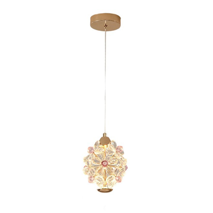Lámpara colgante LED redonda de hierro cristalino floral creativo contemporáneo para sala de estar 