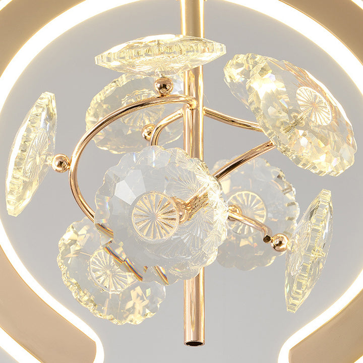 Lámpara colgante LED redonda de hierro cristalino floral creativo contemporáneo para sala de estar 