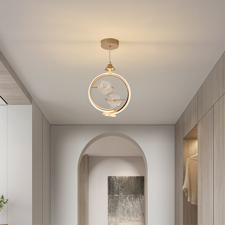Lámpara colgante LED redonda de hierro cristalino floral creativo contemporáneo para sala de estar 