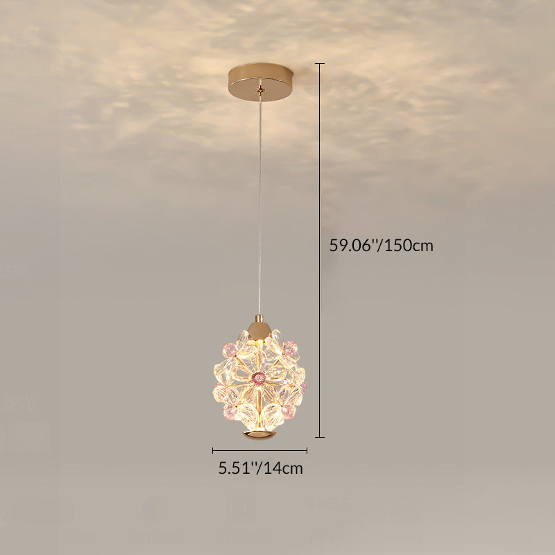 Lámpara colgante LED redonda de hierro cristalino floral creativo contemporáneo para sala de estar 