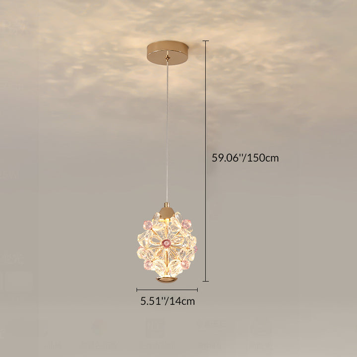 Lámpara colgante LED redonda de hierro cristalino floral creativo contemporáneo para sala de estar 