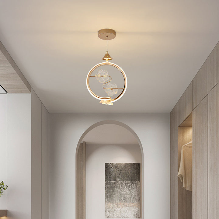 Lámpara colgante LED redonda de hierro cristalino floral creativo contemporáneo para sala de estar 