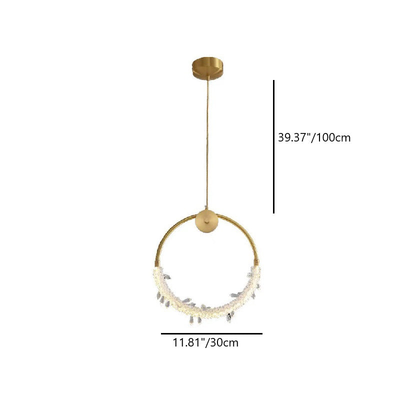 Zeitgenössischer skandinavischer Kristall-Messing-Ring-Runde-LED-Pendelleuchte für Wohnzimmer 