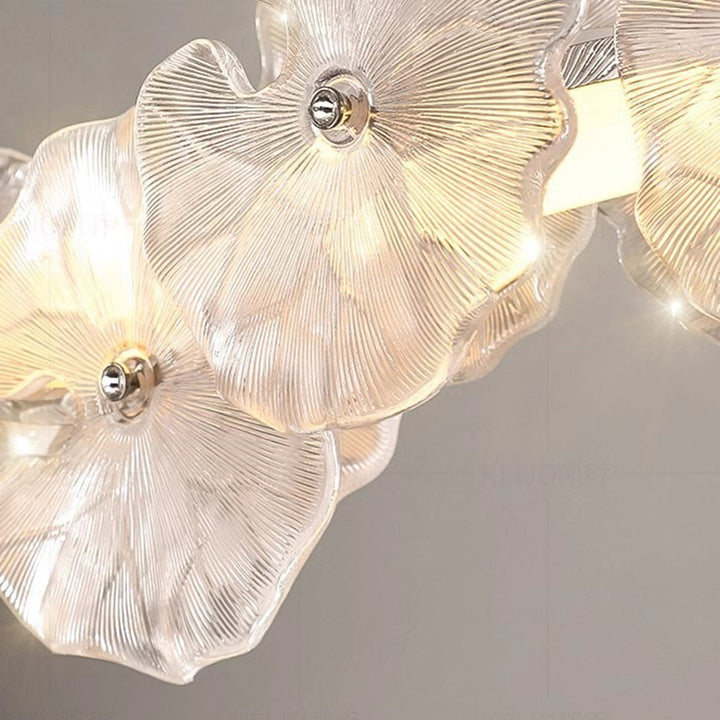 Contemporary Creative Glass Iron Lotus-Shaped Round 8-Light Chandelier For Living Room
