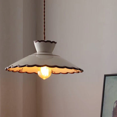 Traditionelle französische Keramik-Metall-Wellenförmige Schalenförmige 1-Licht Pendelleuchte für das Wohnzimmer 