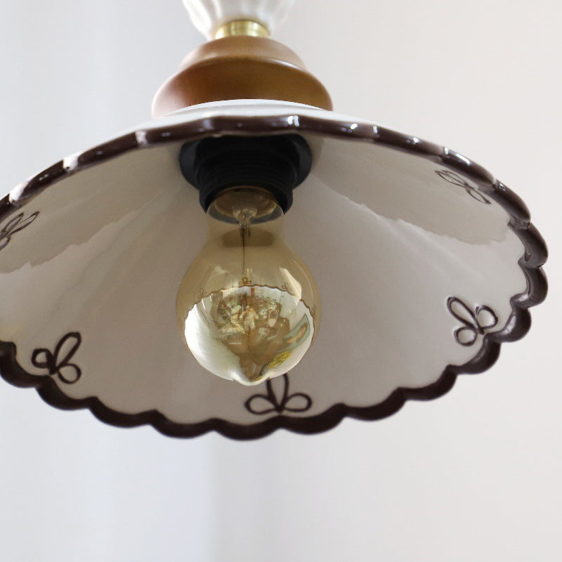 Traditionelle französische Keramik-Metall-Wellenförmige Schalenförmige 1-Licht Pendelleuchte für das Wohnzimmer 