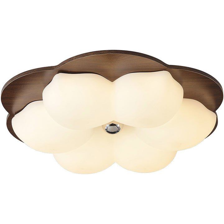 Traditional Chinese Solid Wood PE Iron Cloud Flower LED Flush Mount Ceiling Light For Bedroom