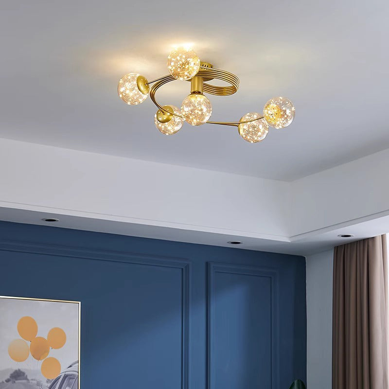 Verre scandinave contemporain Fer Globe incurvé Plafonnier semi-encastré à 4/6 lumières pour chambre et salon 