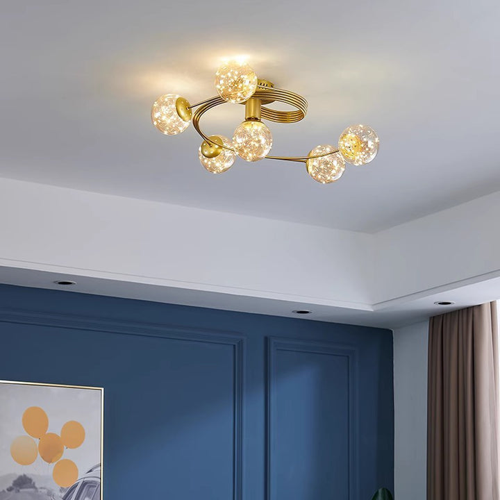 Verre scandinave contemporain Fer Globe incurvé Plafonnier semi-encastré à 4/6 lumières pour chambre et salon 