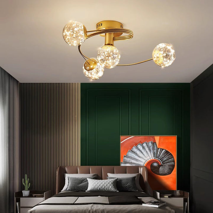 Verre scandinave contemporain Fer Globe incurvé Plafonnier semi-encastré à 4/6 lumières pour chambre et salon 