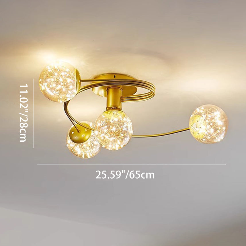 Verre scandinave contemporain Fer Globe incurvé Plafonnier semi-encastré à 4/6 lumières pour chambre et salon 