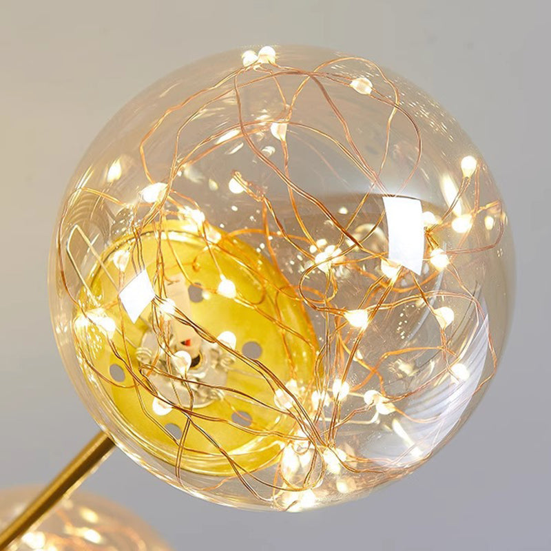 Verre scandinave contemporain Fer Globe incurvé Plafonnier semi-encastré à 4/6 lumières pour chambre et salon 