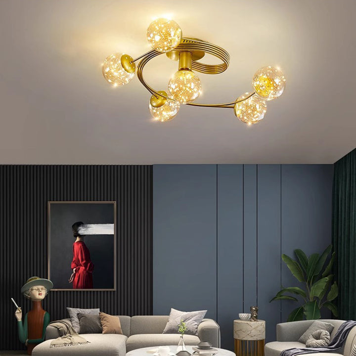 Verre scandinave contemporain Fer Globe incurvé Plafonnier semi-encastré à 4/6 lumières pour chambre et salon 