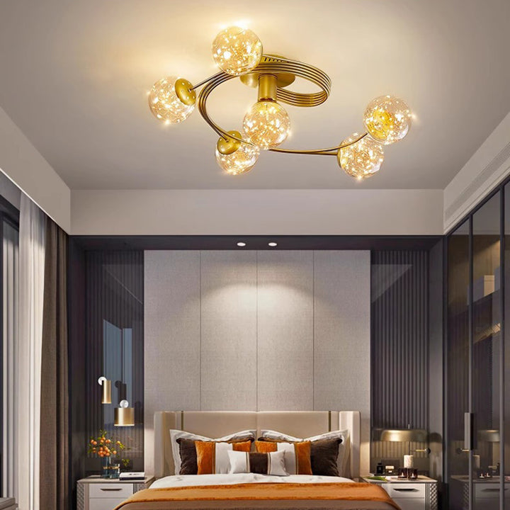 Verre scandinave contemporain Fer Globe incurvé Plafonnier semi-encastré à 4/6 lumières pour chambre et salon 