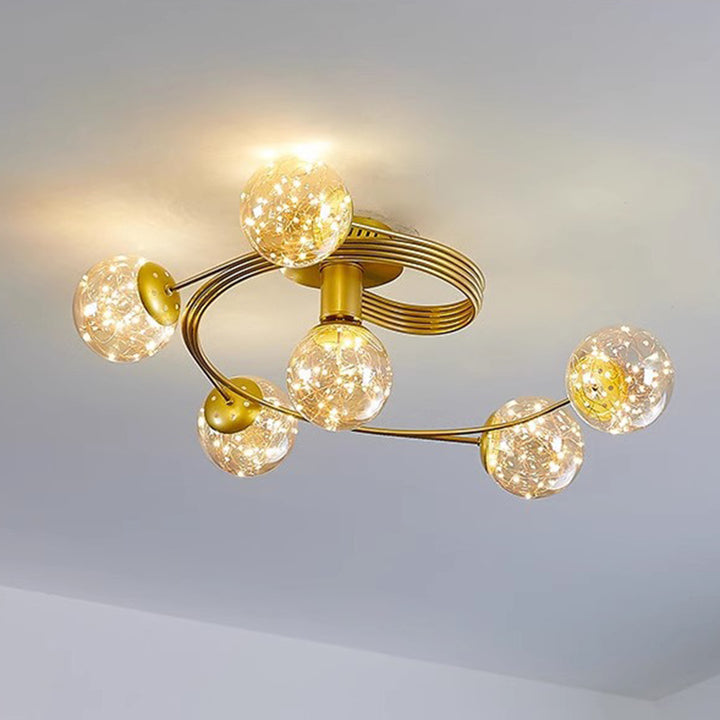 Verre scandinave contemporain Fer Globe incurvé Plafonnier semi-encastré à 4/6 lumières pour chambre et salon 