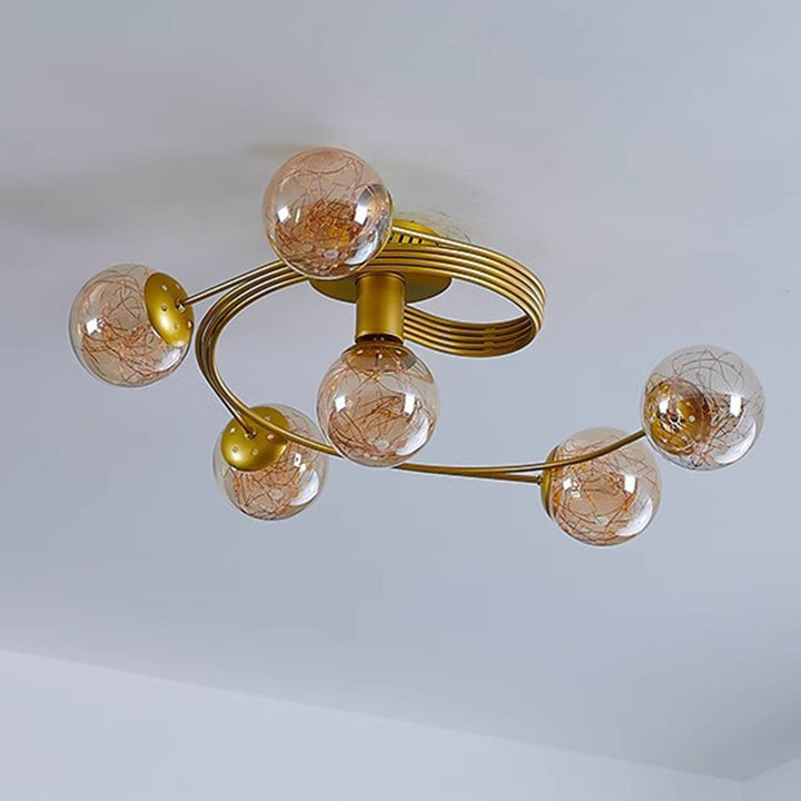 Verre scandinave contemporain Fer Globe incurvé Plafonnier semi-encastré à 4/6 lumières pour chambre et salon 