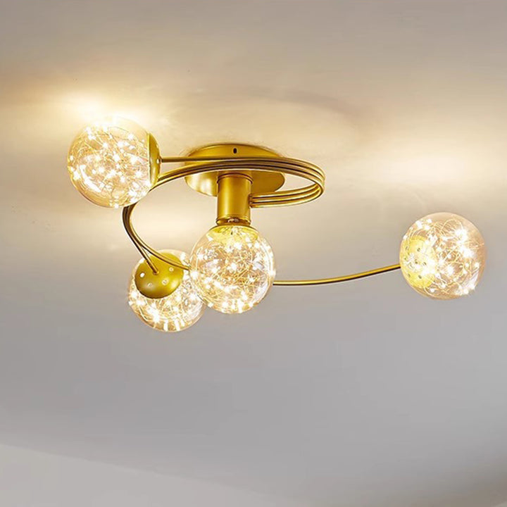Verre scandinave contemporain Fer Globe incurvé Plafonnier semi-encastré à 4/6 lumières pour chambre et salon 