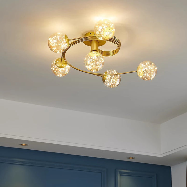 Verre scandinave contemporain Fer Globe incurvé Plafonnier semi-encastré à 4/6 lumières pour chambre et salon 