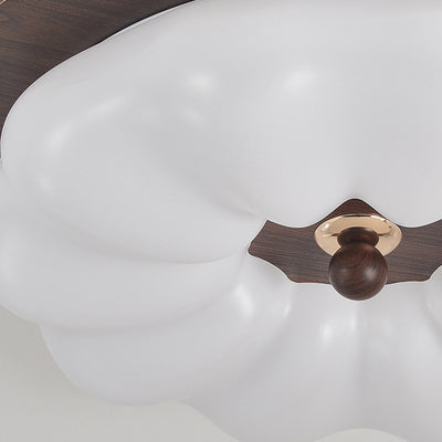Traditional Chinese Acrylic Solid Wood Iron Pumpkin Flower LED Flush Mount Ceiling Light For Bedroom