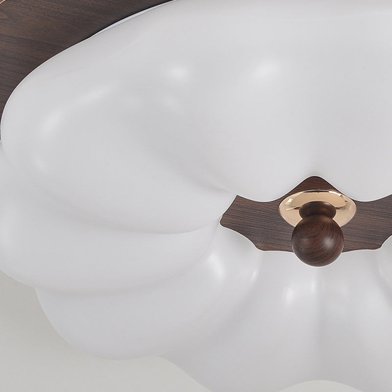 Traditional Chinese Acrylic Solid Wood Iron Pumpkin Flower LED Flush Mount Ceiling Light For Bedroom
